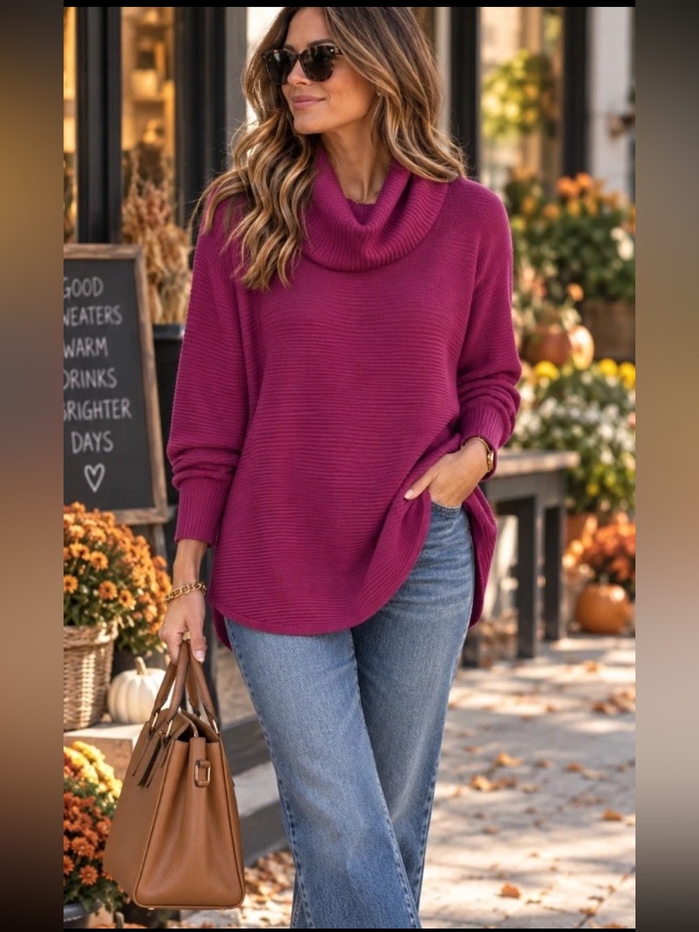 🧑‍🎄 Magenta Cowl Neck Tunic Sweater Rayon Blend Oversized Longline Top NWT 3X
